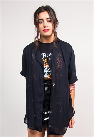 VINTAGE 90'S BLACK GRUNGE SHEER SHIRT