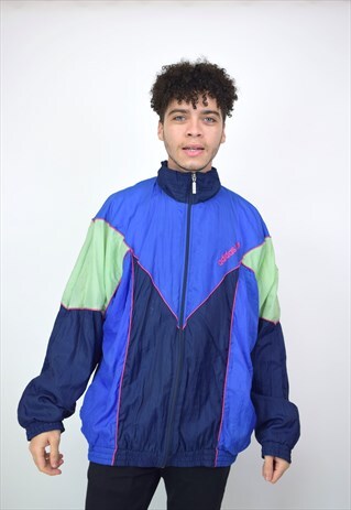 VINTAGE 90'S ADIDAS BLUE, GREEN & PINK ZIP-UP JACKET