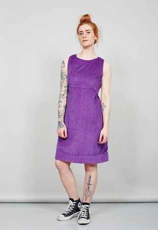 VINTAGE 90'S PURPLE CORDUROY PINAFORE DRESS 3726