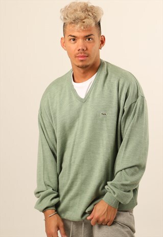 VINTAGE LACOSTE EMBROIDERED LOGO V-NECK SWEATSHIRT
