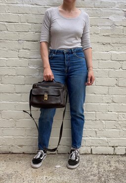 Vintage Dark Brown Leather Satchel Style Bag