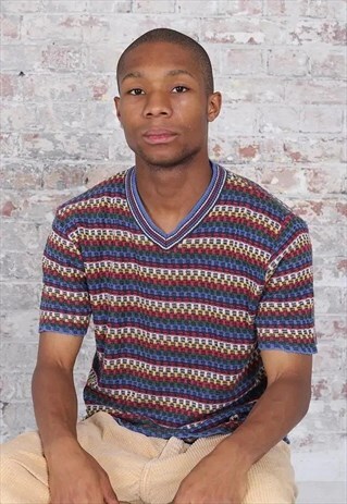 VINTAGE MISSONI V-NECK T-SHIRT BLUE