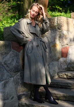 Vintage 90's Oversize Double Breasted Trench Coat in Grey L