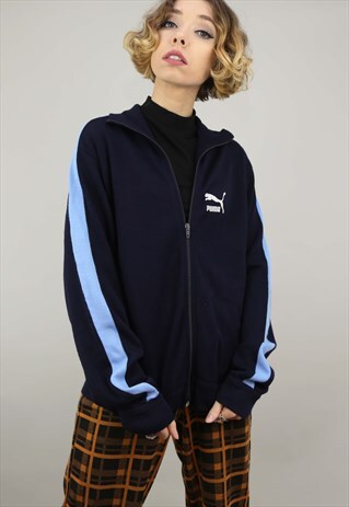 VINTAGE 90S OVERSIZED PUMA TRACK TOP BLUE