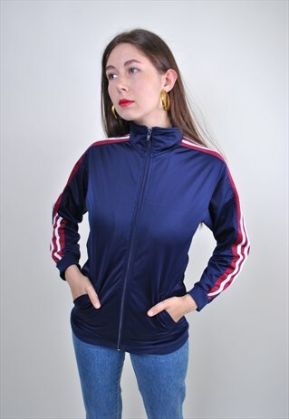 90S STRIPED SLEEVES TRACK SUIT JACKET WITH HIGH NECK, SIZE S
