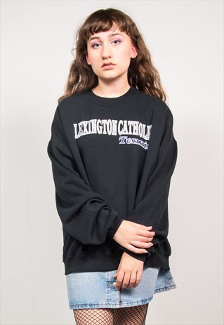 VINTAGE 90'S BLACK TENNIS CLUB USA PRINT SWEATER SWEATSHIRT