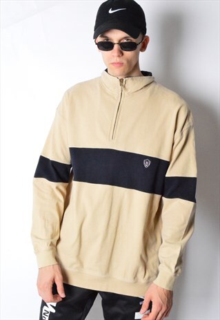 VINTAGE 90S BEIGE 1/3 ZIPPER SWEATSHIRT PULLOVER