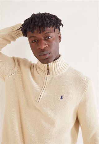 VINTAGE RALPH LAUREN 1/4 ZIP KNITTED JUMPER CREAM