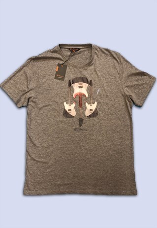 GREY GUITAR GRAPHIC PRINT SHORT SLEEVED COTTON T-SHIRT