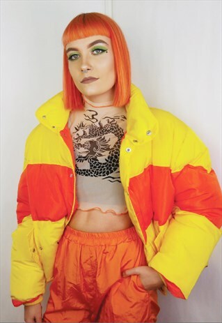 YELLOW AND ORANGE PUFFER JACKET