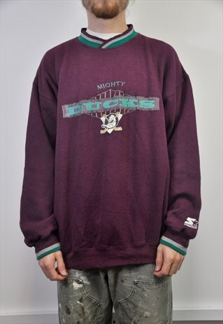 VINTAGE 90S STARTER MIGHTY DUCKS SWEATSHIRT JUMPER PURPLE