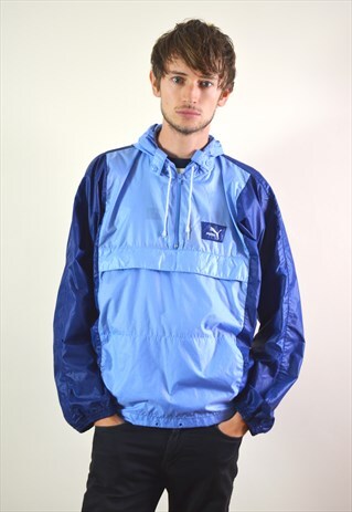 90S VINTAGE BLUE 1/4 ZIP HOODED SHELL JACKET