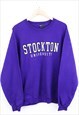 Vintage Stockton University Sweatshirt Purple Spell Out