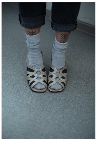 VINTAGE 80'S GOLDEN/SILVER SNAKE SKIN LOOKS SANDALS