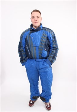 Blue One piece ski suit, vintage 90 snow suit, men 