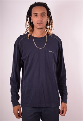 CHAMPION MENS VINTAGE TOP LONG SLEEVE XXL NAVY BLUE 90S