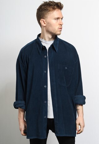 VINTAGE CORDUROY CORD SHIRT BLUE