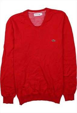 Vintage 90's Lacoste Jumper / Sweater Lightweight V Neck Red