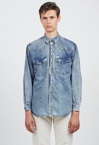 VINTAGE BLUE WRANGLER LONG SLEEVE DENIM SHIRT