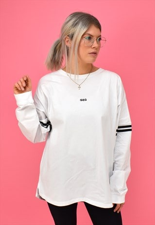 G&G WHITE STRIP L/S TEE