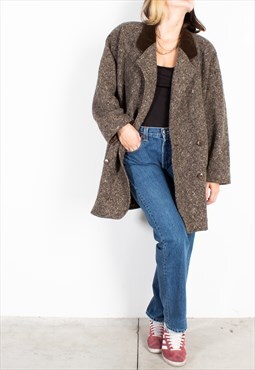 Women's Kenzo Brown Donegal Tweed New Wool Coat