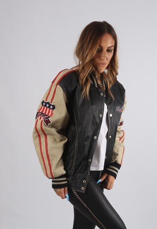 VINTAGE USA LEATHER BOMBER JACKET MICHAEL HOBAN (K94D)