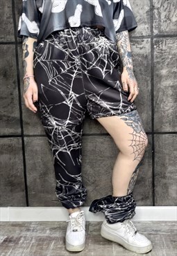Spider web joggers detachable handmade Goth shorts Y2K pants