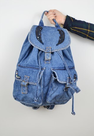 DENIM DRAWSTRING BACKPACK
