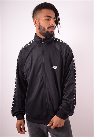 ARENA MENS VINTAGE TRACKSUIT TOP JACKET LARGE BLACK 90S