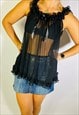 Vintage Size S Y2K Frill Cami Top In Black