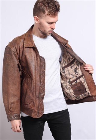VINTAGE LEATHER AVIATOR JACKET BROWN