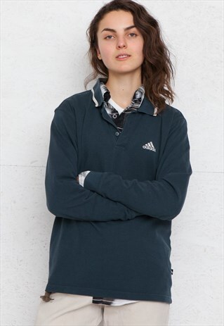 VINTAGE BLUE ADIDAS LONG SLEEVE POLO SHIRT TOP