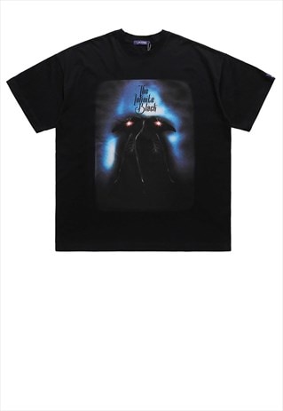 CROW PRINT T-SHIRT GOTHIC BIRD TEE GRUNGE TOP IN BLACK