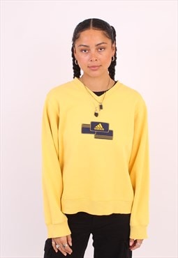 Women's Vintage Adidas Yellow V Neck Embroidered Sweatshirt 