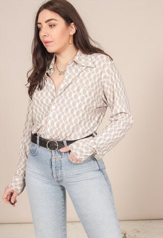 VINTAGE 70S WAVE PRINT BLOUSE