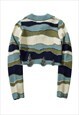 CROPPED SWEATER KNIT JUMPER COLOR BLOCK PULLOVER STRIPED TOP