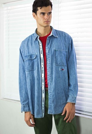 VINTAGE TOMMY HILFIGER SHIRT LOGO DENIM 90S XL 18.2
