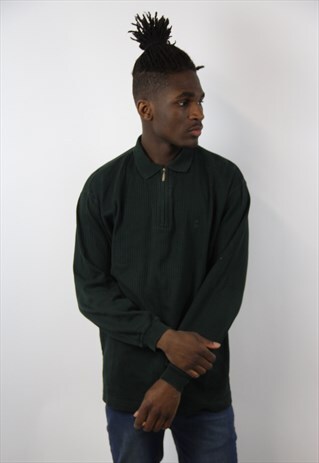VINTAGE LONG SLEEVE RIBBED ZIPPY POLO-SHIRT