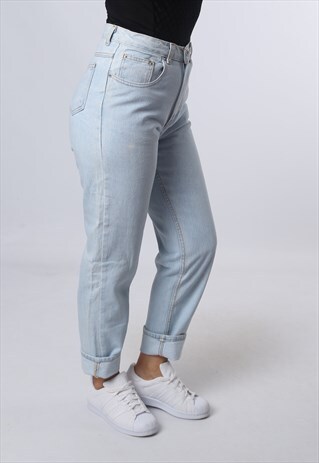 HIGH WAISTED DENIM JEANS TAPERED LEG VINTAGE UK 10 (BJCN)
