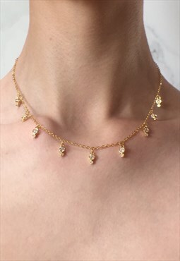 Valentina: Dainty Gold Diamante Drop Charm Necklace