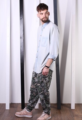 VINTAGE 90S PATTERNED CRAZY PRINT TROUSERS. UNISEX. GYM.