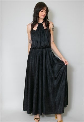 70's Vintage Black Lurex Ladies Maxi Evening Dress 