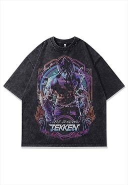Tekken t-shirt retro gamer tee wild cat top in vintage grey