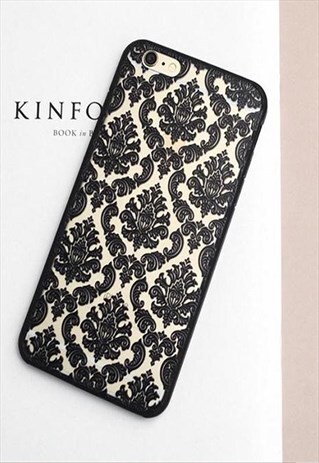 BLACK DAMASK FLORAL PRINT IPHONE 6 PLUS PHONE CASE COVER