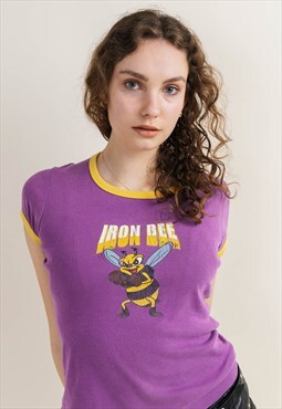 Vintage Y2k Iron Bee Slim Fit Purple Women T-shirt S/M