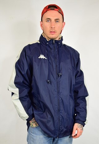 VINTAGE 90S KAPPA NAVY BLUE ZIP SHELL TRACK FESTIVAL JACKET