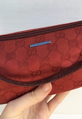 WOMENS GUCCI HANDBAG RED MONOGRAM BAGUETTE BAG PURSE