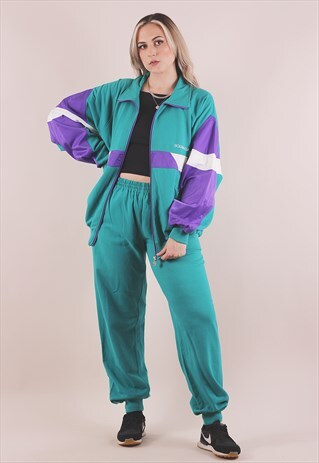 VINTAGE 90S GREEN PURPLE FULL TRACKSUIT SPORTSWEAR /A11064