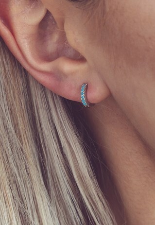 EVA. STERLING SILVER TURQUOISE JEWELLED HUGGIES