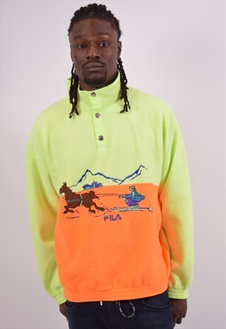 FILA MENS VINTAGE FLEECE JUMPER XL YELLOW 90S